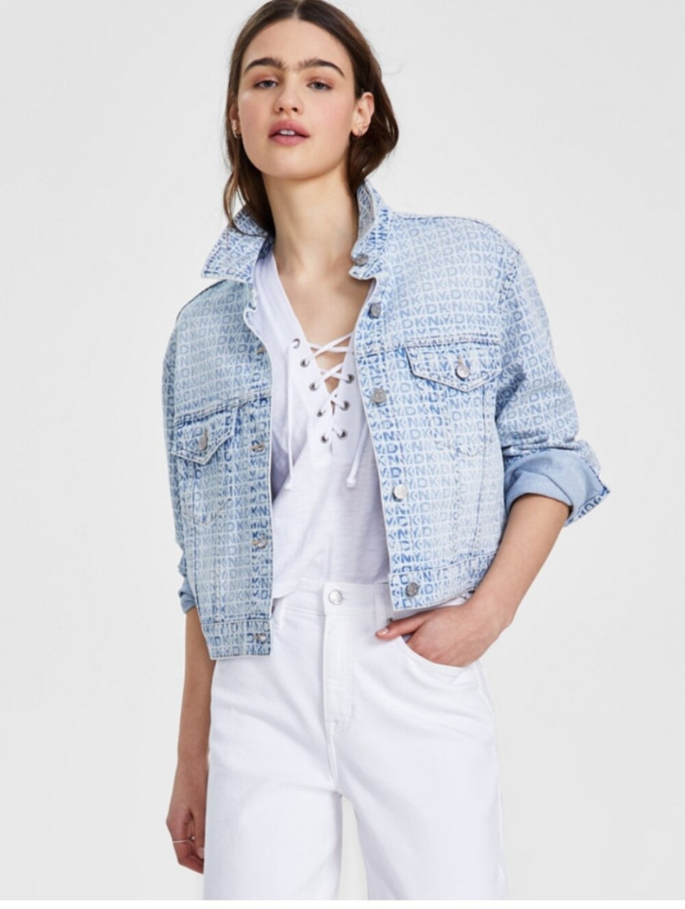 💖 DKNY Jeans Women's Oversized Crop Logo Jacket
